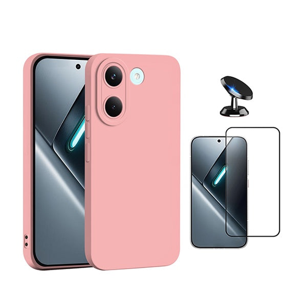 Kit Película de Vidro Temperado Gorilasglass + Capa Proteção Silicone + Suporte Magnético GIFT4ME Para Xiaomi Poco X8 Pro - Rosa