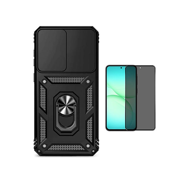 Kit Película de Vidro Temperado Privacidade + Capa de Proteção Militar Magnética Janela GIFT4ME Para Samsung Galaxy A37 5G - Preto