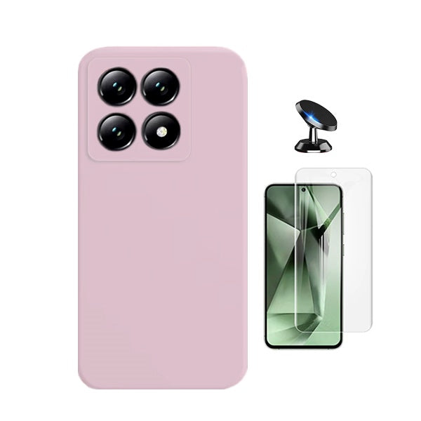 Kit Película Protectora de Hydrogel Frente + Capa Proteção Silicone + Suporte Magnético Gift4Me Para Xiaomi 14T - Rosa