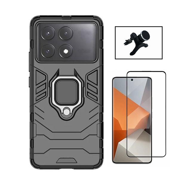 Kit Película de Vidro Temperado GOrilasGlass + Capa de Proteção Militar Magnética + Suporte Magnético Com Pernas GIFT4ME para Xiaomi Poco X6 Pro - Preto