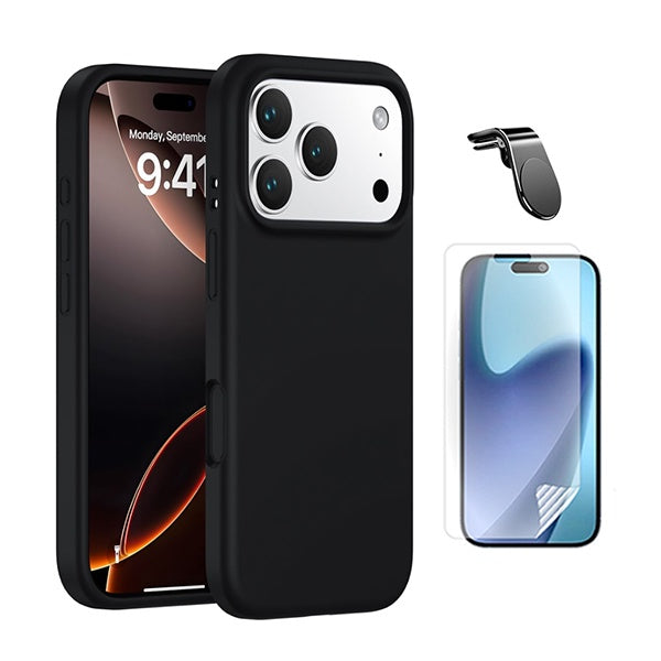 Kit Película Protectora de Hydrogel Frente + Capa Proteção Silicone + Suporte Magnético L GIFT4ME Para Apple iPhone 17 Pro - Preto