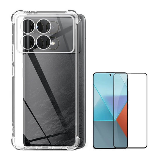 Kit Capa Traseira Super Proteção Transparente + Película de Vidro Temperado Gorilasglass GIFT4ME Compativel Com Xiaomi Poco F6 Pro - Transparente