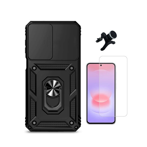 Kit Vidro Temperado Cleargorilasglass + Capa de Proteção Militar Magnética Janela + Suporte Magnético Com Pernas  GIFT4ME Para Samsung Galaxy A27 5G - Preto