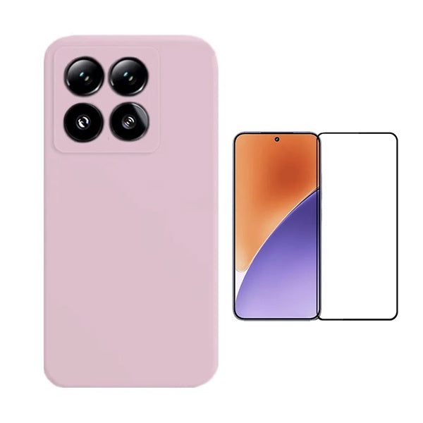 Kit Película de Vidro Temperado Gorilasglass Curvado + Capa Proteção Silicone Gift4Me Para Xiaomi 15 Pro - Rosa