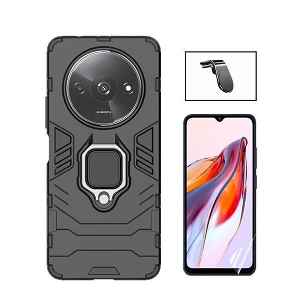 Kit Película ProtectOra de Hydrogel Frente + Capa de Proteção Militar Magnética + Suporte Magnético L GIFT4ME para Xiaomi Redmi A3 - Preto