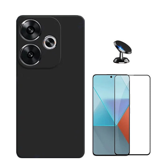 Kit Película de Vidro Temperado Gorilasglass + Capa Proteção Traseira Silicone + Suporte Magnético GIFT4ME Compativel Com Xiaomi Poco F6 - Preto