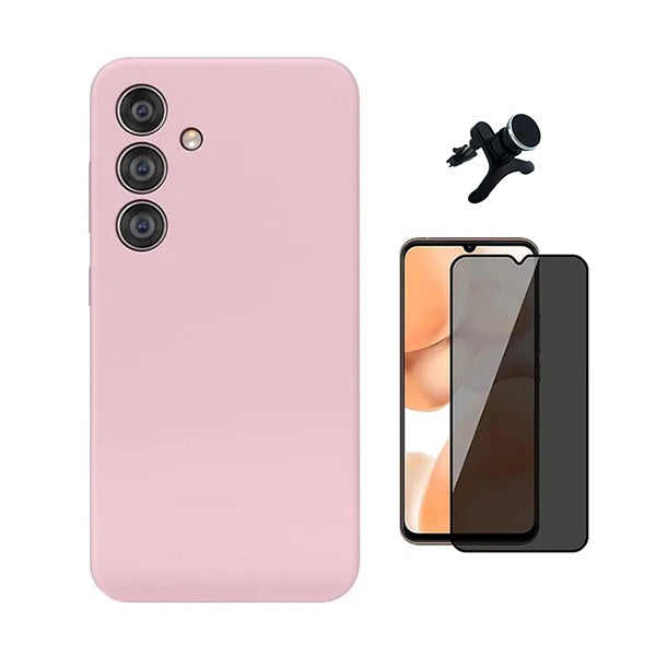Kit Película de Vidro Temperado Privacidade + Capa Proteção Silicone + Suporte Reforçado de Carro  GIFT4ME Para Samsung Galaxy A17 - Rosa