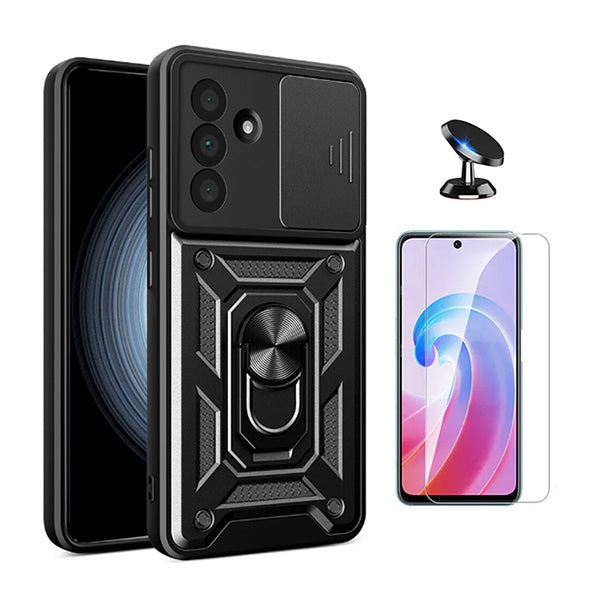 Kit Vidro Temperado Cleargorilasglass + Capa de Proteção Militar Magnética Janela + Suporte Magnético GIFT4ME Para Samsung Galaxy A56 - Preto