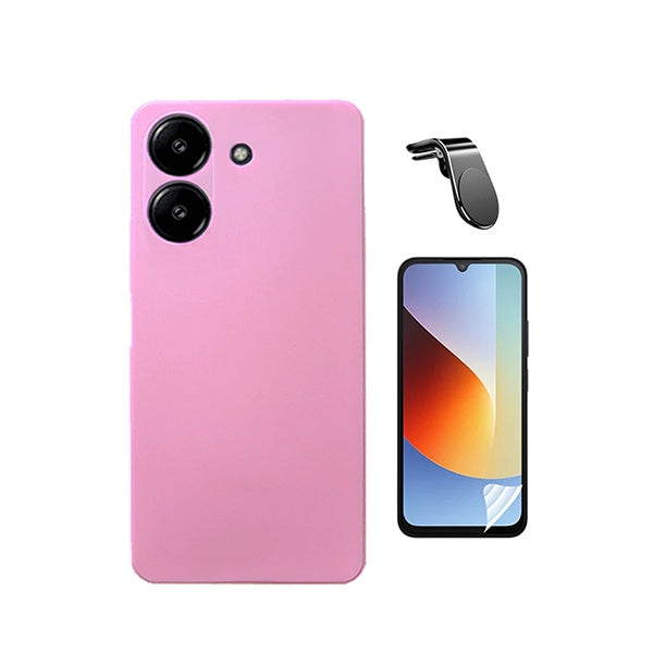 Kit Película Protectora de Hydrogel Frente + Capa Proteção Silicone + Suporte Magnético L GIFT4ME Para Xiaomi Redmi A7 4G - Rosa