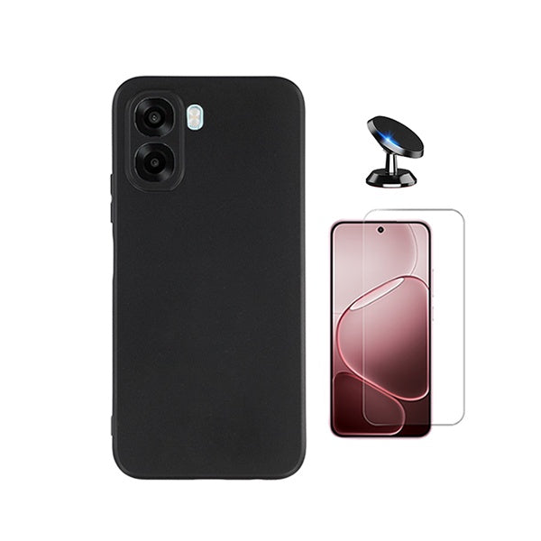 Kit Vidro Temperado Cleargorilasglass + Capa Proteção Silicone + Suporte de Carro GIFT4ME Para Oppo A6x - Preto