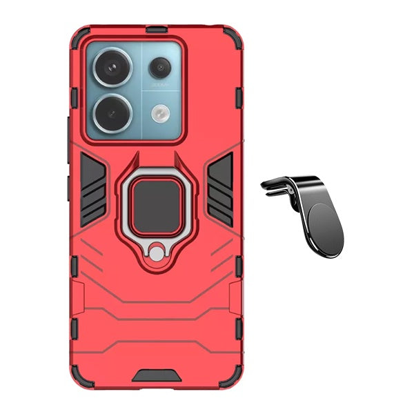 Kit Suporte de Carro Magnético L + Capa de Proteção Militar Magnética Gift4Me Para Xiaomi Redmi Note 13 - Vermelho
