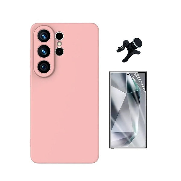 Kit Película Protectora de Hydrogel Frente + Capa Proteção Silicone + Suporte Reforçado de Carro GIFT4ME Para Samsung Galaxy S26 Ultra - Rosa