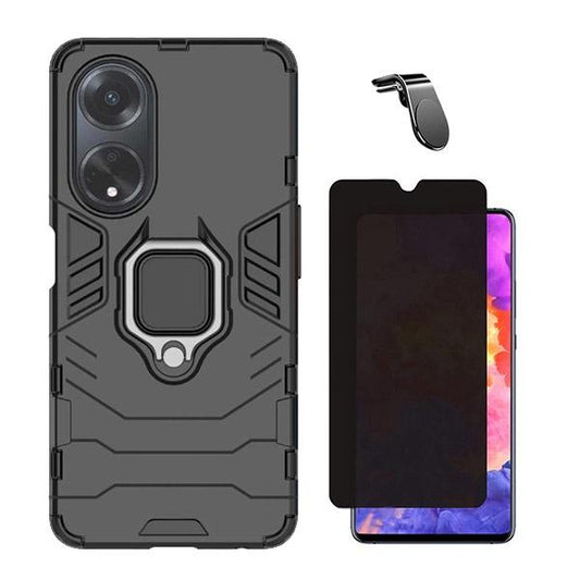 Kit Película de Vidro Temperado Privacidade + Capa de Proteção Militar Magnética + Suporte Magnético L GIFT4ME para Oppo A18 - Preto