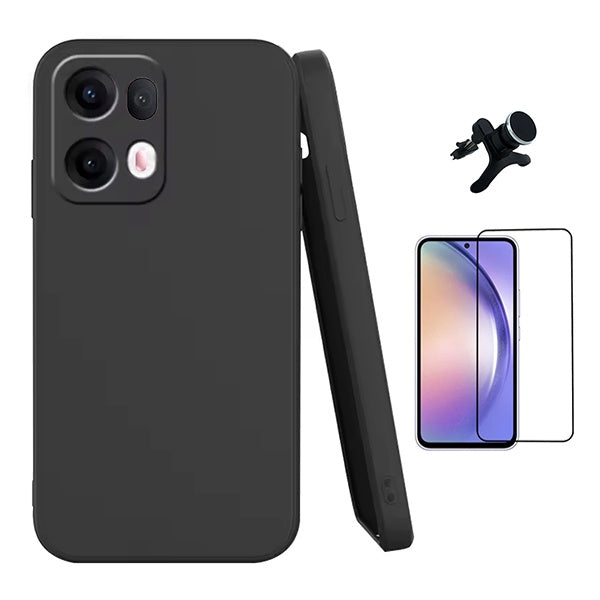 Kit Película de Vidro Temperado Gorilasglass Curvado + Capa Proteção Silicone + Suporte Reforçado de Carro GIFT4ME Para Oppo Reno13 Pro - Preto