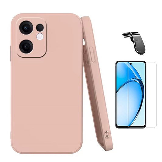 Kit Vidro Temperado Cleargorilasglass + Capa Proteção Silicone + Suporte Magnético L GIFT4ME Para Oppo Reno13 F 4G - Rosa