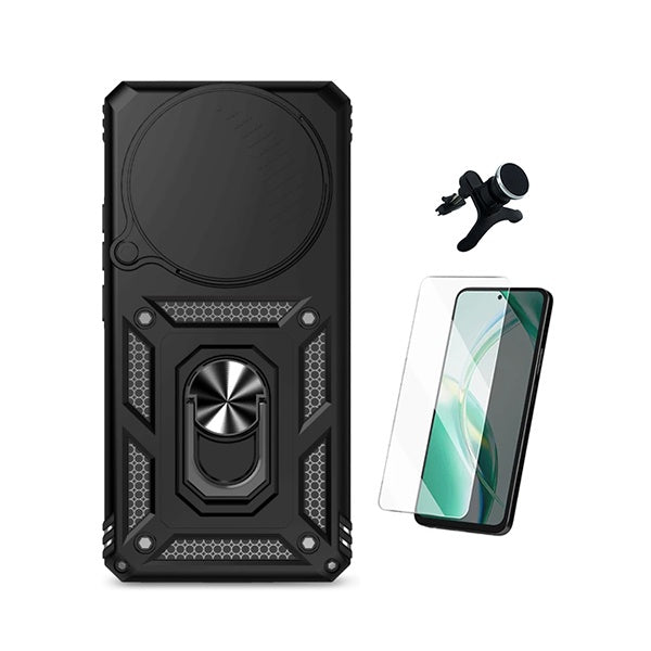 Kit Vidro Temperado Cleargorilasglass + Capa de Proteção Militar Magnética Janela + Suporte Magnético Com Pernas  GIFT4ME Para Xiaomi Redmi Note 15 5G - Preto