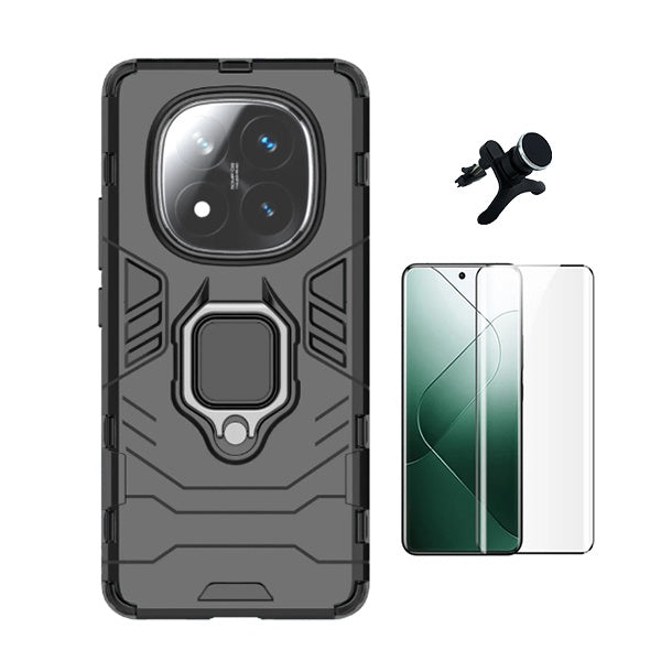 Kit Película de Vidro Temperado Gorilasglass Curvado + Capa de Proteção Militar Magnética + Suporte Magnético Com Pernas Gift4Me Para Xiaomi Redmi Note 14 Pro + Plus - Preto