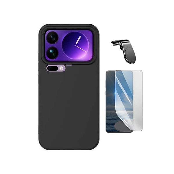 Kit Película Protectora de Hydrogel Frente + Capa Proteção Silicone + Suporte Magnético L GIFT4ME Para Xiaomi 17 Pro 5G - Preto