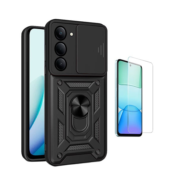 Kit Vidro Temperado Cleargorilasglass + Capa de Proteção Militar Magnética Janela GIFT4ME Para Xiaomi Redmi 15 4G - Preto