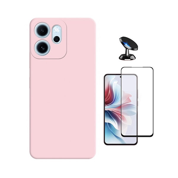 Kit Película de Vidro Temperado Gorilasglass + Capa Proteção Silicone + Suporte Magnético GIFT4ME Para Oppo Reno14 F 5G - Rosa