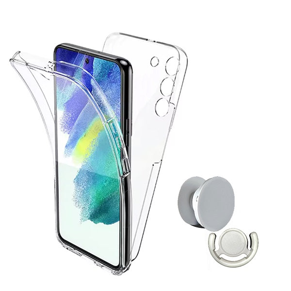 Kit Capa 360° Proteção Frente e Verso + 1 Handholder + 1 Suporte Handholder Branco GIFT4ME Para Oppo A5 4G - Transparente/Branco