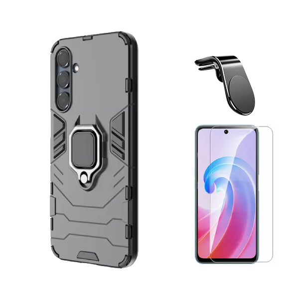Kit Vidro Temperado Cleargorilasglass + Capa de Proteção Militar Magnética +  Suporte de Carro Magnético L GIFT4ME Para Samsung Galaxy A56 5G - Preto
