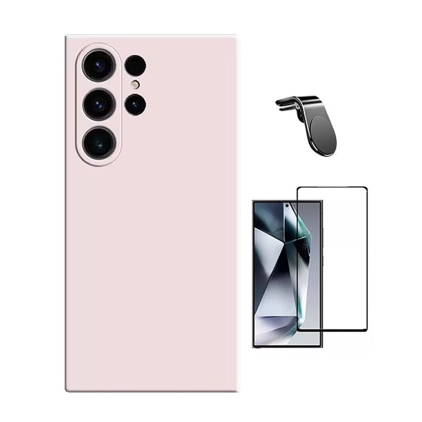 Kit Película de Vidro Temperado Gorilasglass + Capa Proteção Silicone + Suporte Magnético L Gift4Me Para Samsung Galaxy S25 Ultra - Rosa