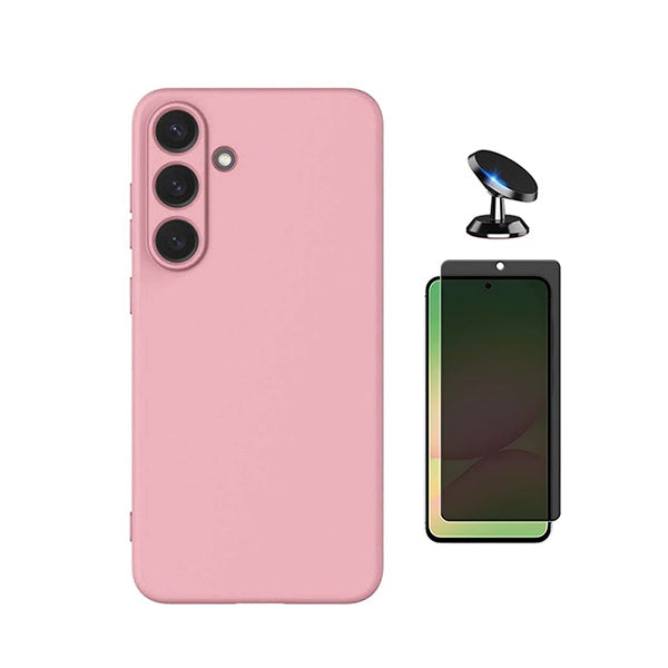 Kit Película de Vidro Temperado Privacidade + Capa Proteção Silicone + Suporte Magnético GIFT4ME Para Samsung Galaxy S26 + Plus - Rosa