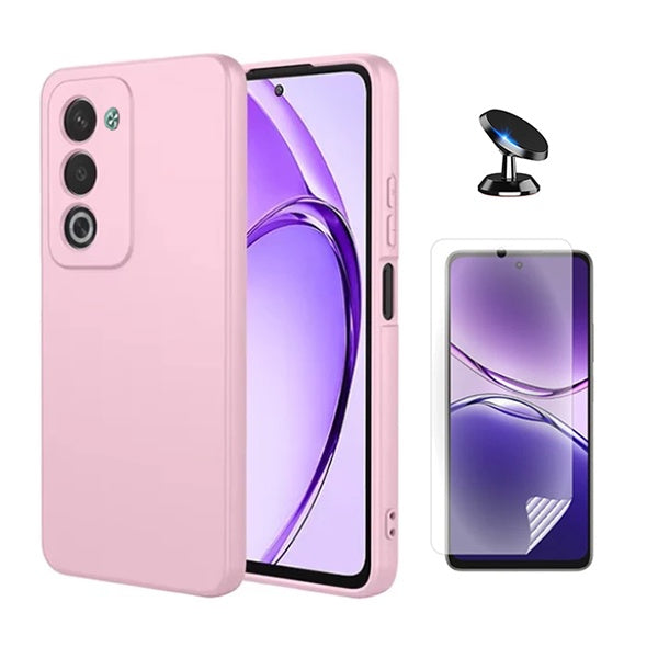 Kit Película Protectora de Hydrogel Frente + Capa Proteção Silicone + Suporte Magnético GIFT4ME Para Oppo A5 5G - Rosa