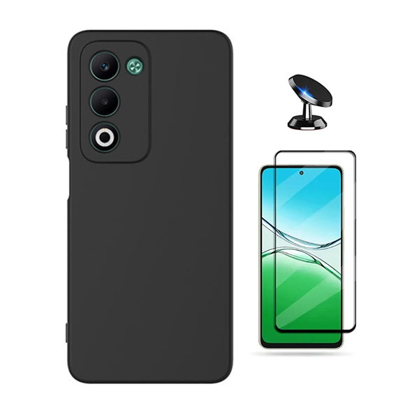 Kit Película de Vidro Temperado Gorilasglass + Capa Proteção Silicone + Suporte Magnético GIFT4ME Para Oppo A5 4G - Preto