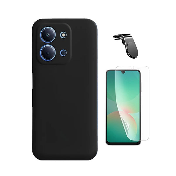 Kit Película Protectora de Hydrogel Frente + Capa Proteção Silicone + Suporte Magnético L GIFT4ME Para Xiaomi Poco C85 - Preto
