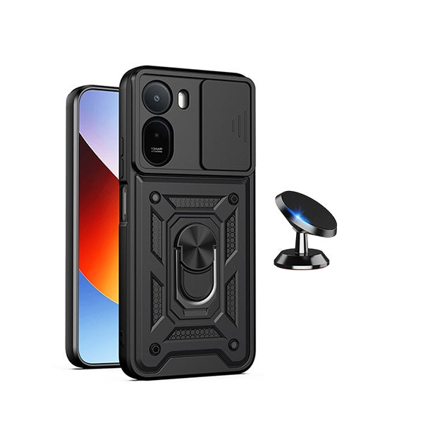 Kit Suporte Magnético + Capa de Proteção Militar Magnética Janela Deslizante GIFT4ME Para Xiaomi Redmi A7 Pro - Preto