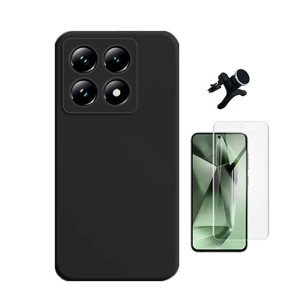 Kit Película Protectora de Hydrogel Frente + Capa Proteção Silicone + Suporte Reforçado de Carro Gift4Me Para Xiaomi 14T - Preto