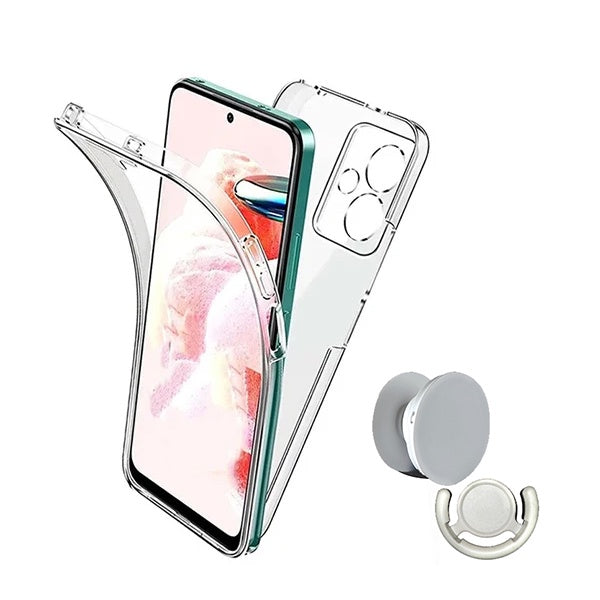 Kit Capa 360° Proteção Frente e Verso + 1 Handholder + 1 Suporte Handholder Branco GIFT4ME Para Xiaomi Redmi Note 14 - Transparente/Branco