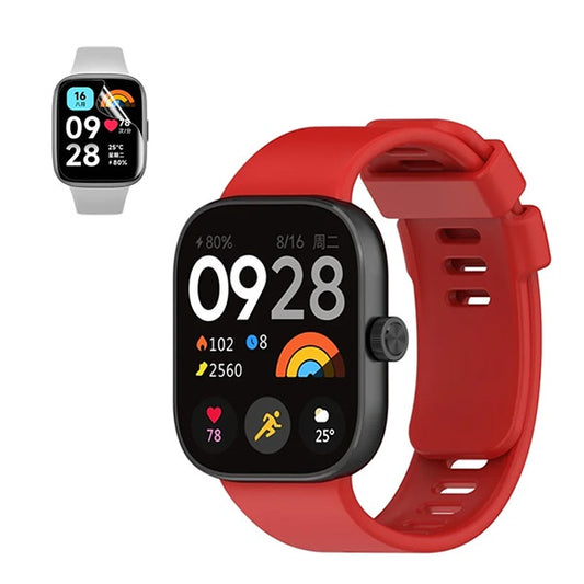 Kit Bracelete Silicone + Película de Hydrogel GIFT4ME Compativel Com Xiaomi Redmi Watch 4 - Vermelho