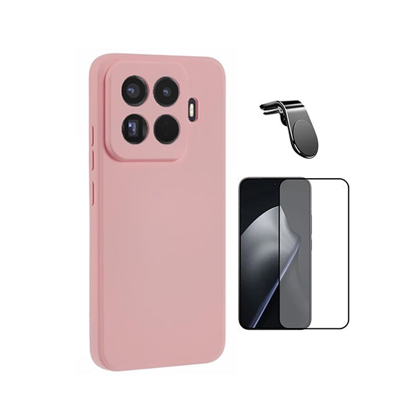 Kit Película de Vidro Temperado Gorilasglass + Capa Proteção Silicone + Suporte Magnético L GIFT4ME Para Xiaomi 15T Pro 5G - Rosa