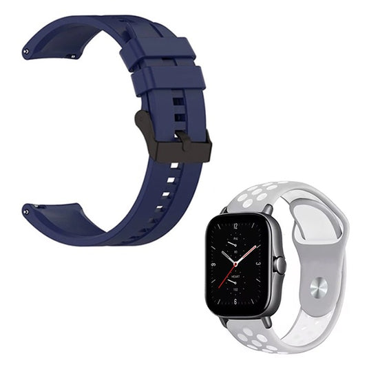 Kit Bracelete Silicone Com Fivela + Desportiva Gift4Me Para Garmin Venu Sq 2 - Azul Escuro / Cinza Branco