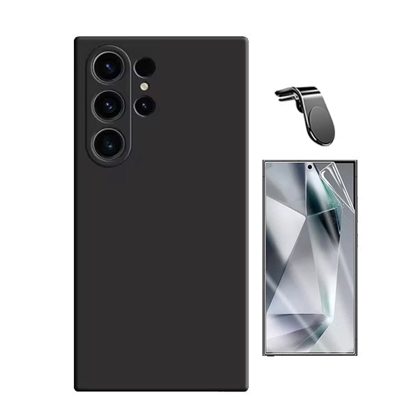 Kit Película Protectora de Hydrogel Frente + Capa Proteção Silicone + Suporte Magnético L Gift4Me Para Samsung Galaxy S25 Ultra - Preto