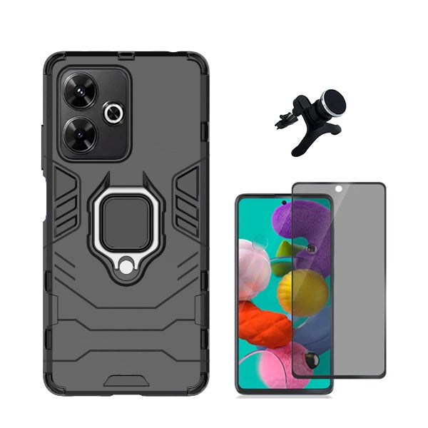 Kit Película de Vidro Temperado Privacidade + Capa de Proteção Militar Magnética + Suporte Magnético Com Pernas GIFT4ME Compativel Com Xiaomi Redmi 13 - Preto