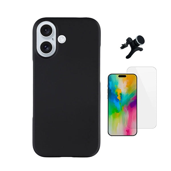 Kit Vidro Temperado Cleargorilasglass + Capa Proteção Silicone +  Suporte Reforçado de Carro GIFT4ME Para Apple iPhone 17 - Preto