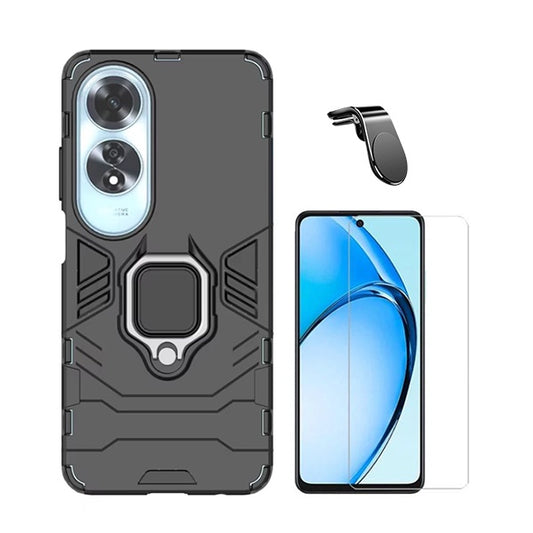 Kit Vidro Temperado Cleargorilasglass + Capa de Proteção Militar Magnética +  Suporte de Carro Magnético L GIFT4ME Compativel Com Oppo A60 - Preto