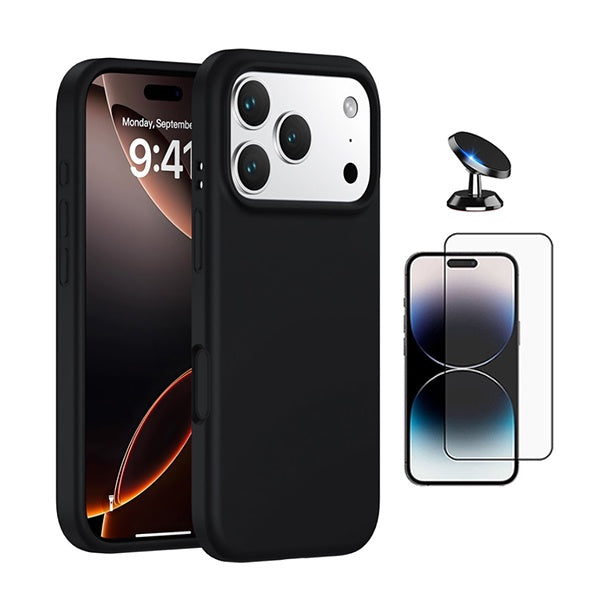 Kit Película de Vidro Temperado Gorilasglass + Capa Proteção Silicone + Suporte Magnético GIFT4ME Para Apple iPhone 17 Pro Max - Preto