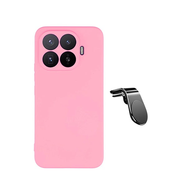 Kit Suporte de Carro Magnético L + Capa Proteção Silicone GIFT4ME Para Xiaomi 17T Pro 5G - Rosa