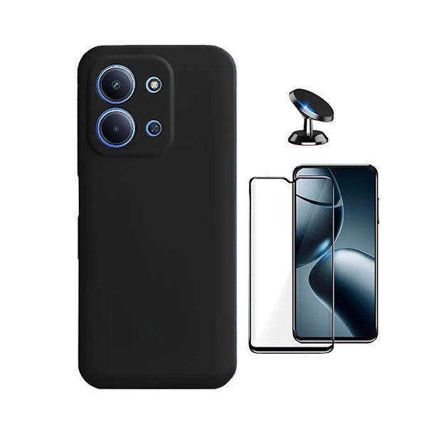 Kit Película de Vidro Temperado Gorilasglass + Capa Proteção Silicone + Suporte Magnético GIFT4ME Para Xiaomi Redmi 15C 4G - Preto