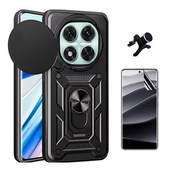 Kit Película Protectora de Hydrogel Frente + Capa de Proteção Militar Magnética Janela + Suporte de Carro Magnético L Gift4Me Para Xiaomi Redmi Note 14 Pro 5G - Preto