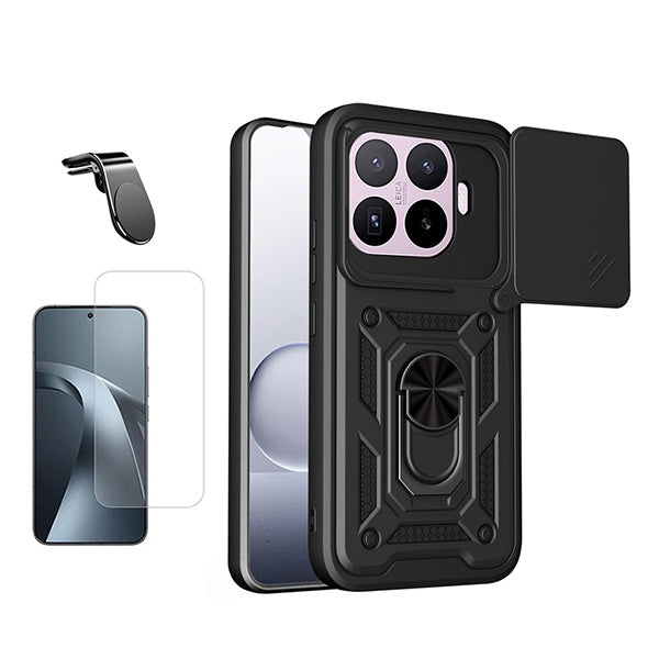 Kit Vidro Temperado Cleargorilasglass + Capa de Proteção Militar Magnética Janela + Suporte de Carro Magnético L GIFT4ME Para Xiaomi 17T Pro 5G - Preto