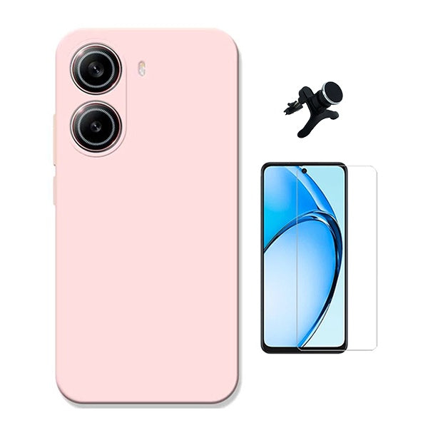 Kit Vidro Temperado Cleargorilasglass + Capa Proteção Silicone +  Suporte Reforçado de Carro GIFT4ME Para Xiaomi Poco X7 Pro - Rosa