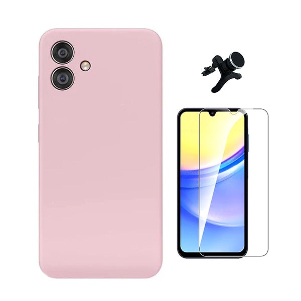 Kit Vidro Temperado Cleargorilasglass + Capa Proteção Silicone +  Suporte Reforçado de Carro GIFT4ME Para Samsung Galaxy A07 - Rosa