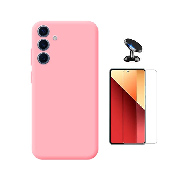 Kit Vidro Temperado Cleargorilasglass + Capa Proteção Silicone + Suporte de Carro GIFT4ME Para Samsung Galaxy S25 FE 5G - Rosa