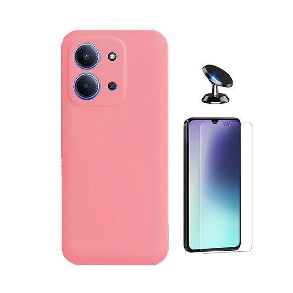 Kit Vidro Temperado Cleargorilasglass + Capa Proteção Silicone + Suporte de Carro GIFT4ME Para Xiaomi Poco C85 - Rosa